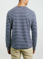 Thumbnail for your product : Topman Navy And Off White Slubby Stripe Jersey Longsleeve T-Shirt
