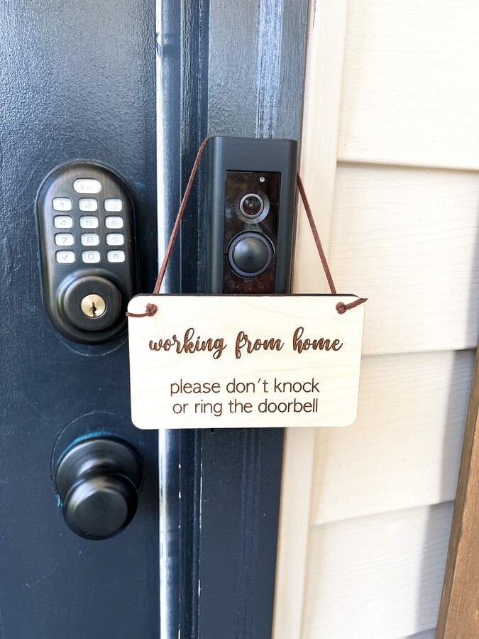 Working From Home Door Sign - Please Do Not Knock Sign-Dogs Will Bark Sign-Doorbell Sign-No Soliciting Wood Sign