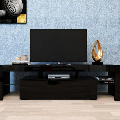 Wrought Studio Modern Black Tv Stand With 20 Colors Led For 60 - 69 Inch Televisions Led Remote Control Tvs