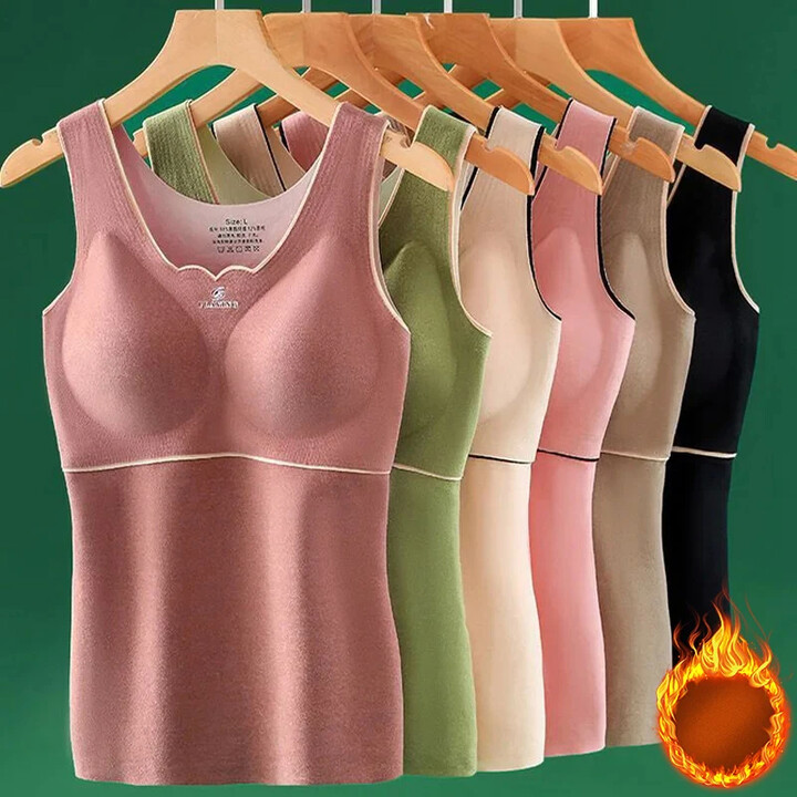 Thermal Underwear Velvet Vest Winter Women's Solid Bottom with Chest Pad Camisole Slim Warm Sling Vest Female Thermal Underwear