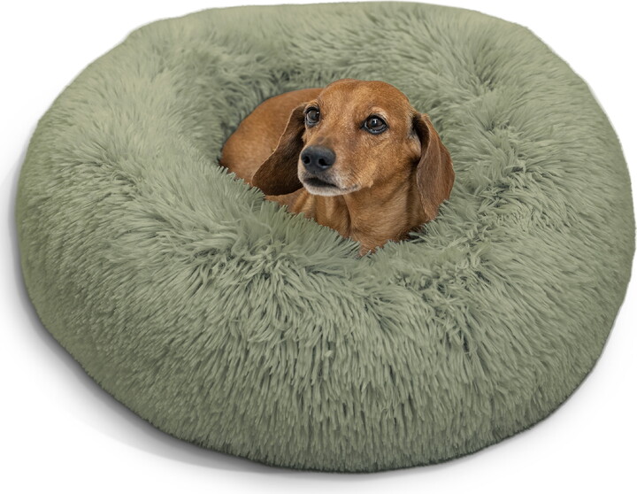 Best Friends by Sheri Original Calming Donut Dog and Cat Bed, Shag Faux Fur, Sage Green, Small (23x23")