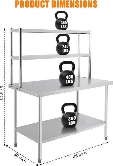 CouchetaStainlessSteelTablewithShelvesPrepTableforCommercialKitchenSteelCountertopMetalTable-PrepTableforHomeKitchen48\