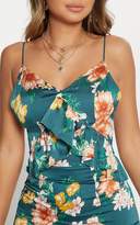 Thumbnail for your product : PrettyLittleThing Emerald Green Floral Frill Detail Extreme Split Plunge Maxi Dress