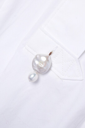Oscar de la Renta Pearl-embellished Pintucked Cotton-blend Poplin Blouse - White