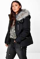 Thumbnail for your product : boohoo Plus Jo Sporty Quilted Jacket With Faux Fur Hood