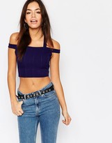 Thumbnail for your product : Daisy Street Off Shoulder Halter Neck Crop Top In Rib