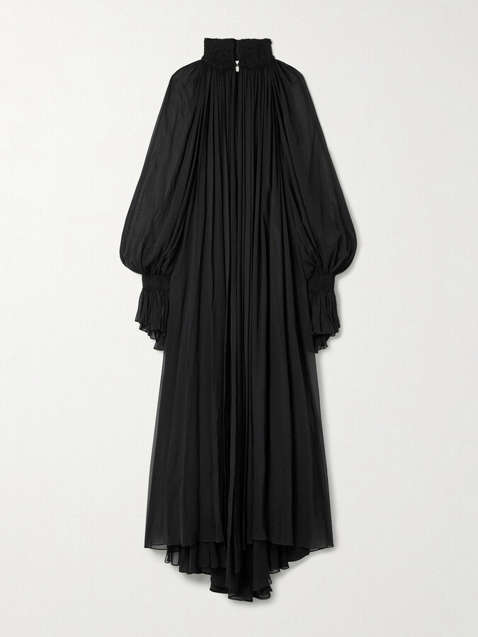 KHAITE Edgar Gathered Silk-chiffon Maxi Dress - Black