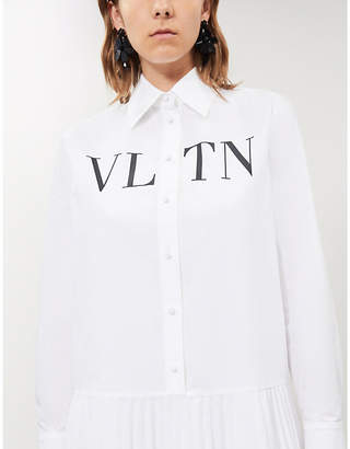 Valentino Logo-print loose-fit cotton-poplin midi shirt dress