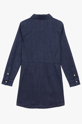 7 For All Mankind Girls S-Xl Long-Sleeve Snap-Up Denim Shirtdress In Rinsed Indigo