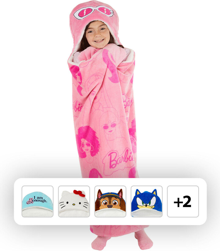 Character Kids 40x50 Hooded Throw, Plush with Sherpa Lining (Assorted Characters) Barbie:- Barbie