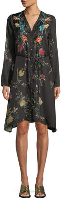 Johnny Was Winter Button-Front Embroidered Shirtdress with Slip, Plus Size