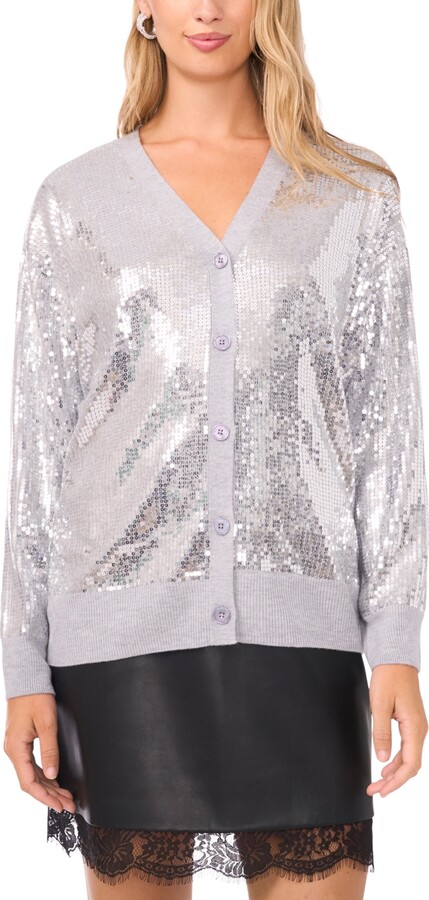 Vince Camuto Women's Sequin Long Sleeves Cardigan Sweater