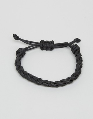 Jack and Jones Jacwood Leather & Woven Bracelet In Black