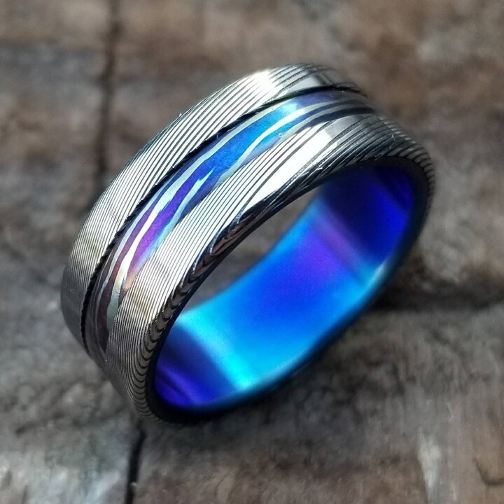 Etsy New8mm Titanium Lined Timascus/Mokuti & Stainless Damascus | Damasteel \
