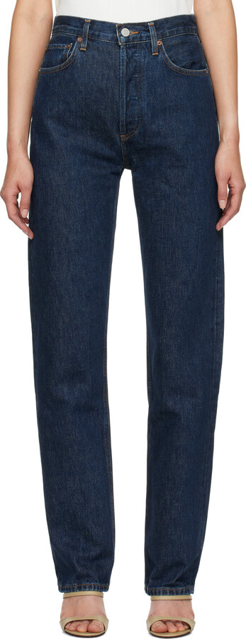 AGOLDE Blue 90's Pinch Waist High Rise Straight Long Jeans