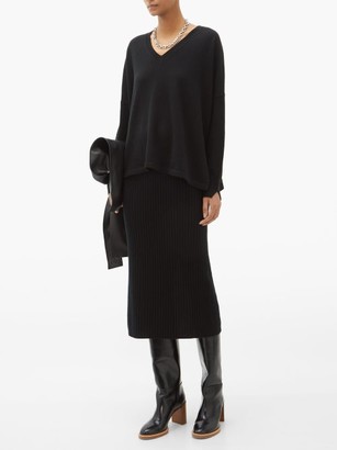 Allude Rib-knitted Cashmere Midi Skirt - Black