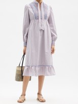 Thumbnail for your product : Loretta Caponi Nadia Striped Cotton-poplin Midi Dress - Blue Stripe