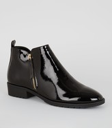 Black Patent Flat Boots - ShopStyle UK