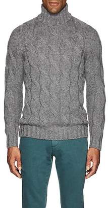 Barneys New York Men's Cable-Knit Wool-Mohair Turtleneck Sweater - Light Gray