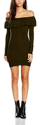boohoo Women's Bardot Frill Longsleeve Jumper Dress,(Size:Medium)