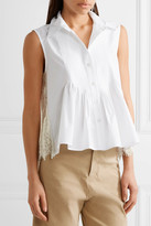 Thumbnail for your product : Sea Lace-paneled Pintucked Cotton-poplin Top - White