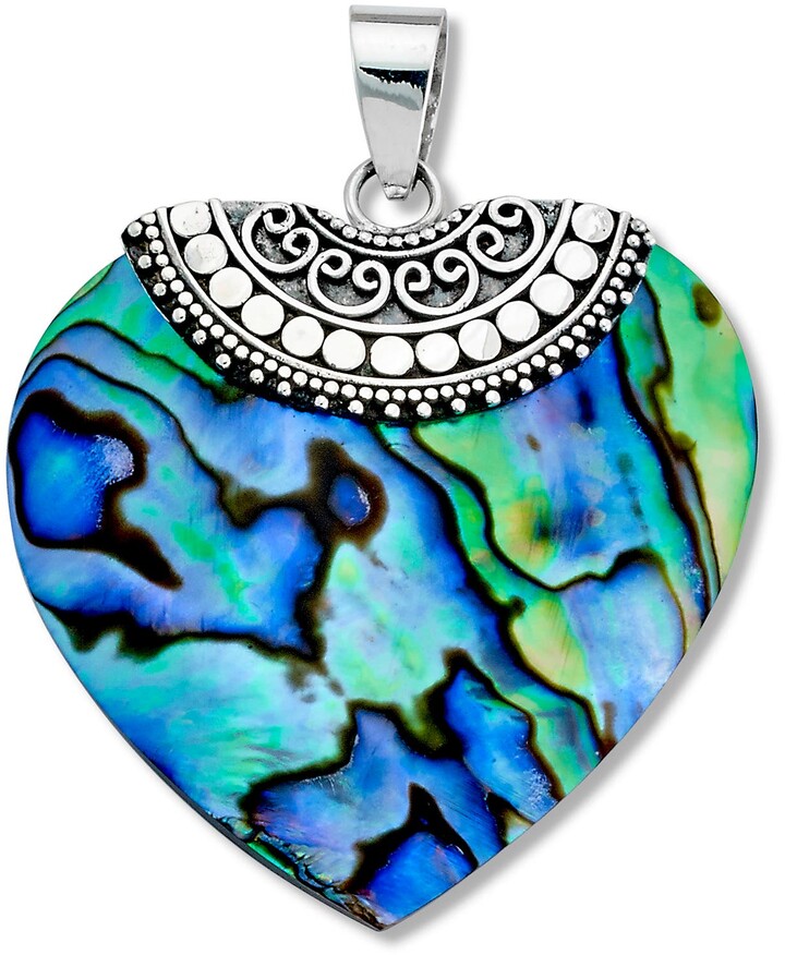 Green Blue Mandala Heart Pendant Necklace-Kim O'Hara Designs-Ceramic Jewelry