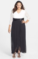Thumbnail for your product : Jessica Howard Lace & Chiffon Surplice Bodice Gown (Plus Size)