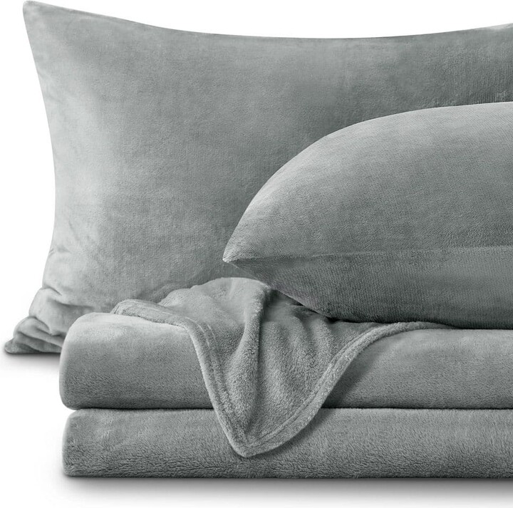 Angel Sar 4-Piece Gray Flannel King Sheet Set with 1 Fitted Sheet, 1 Flat Sheet and 2 Pillowcases, Super Soft Fleece Sheet Set