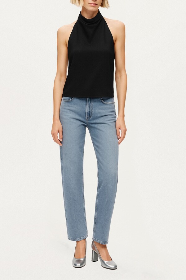 Nocturne Satin Halter-Neck Draped Top