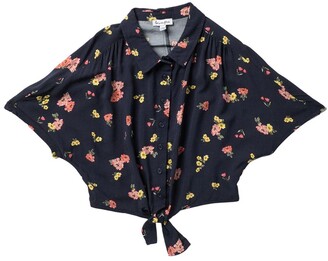 Love, Fire Printed Button Tie Front Top