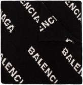Thumbnail for your product : Balenciaga Black And White Logo Intarsia Wool Blend Scarf