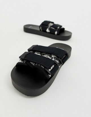 Bershka snake print flat sandals with strap detailing in multi
