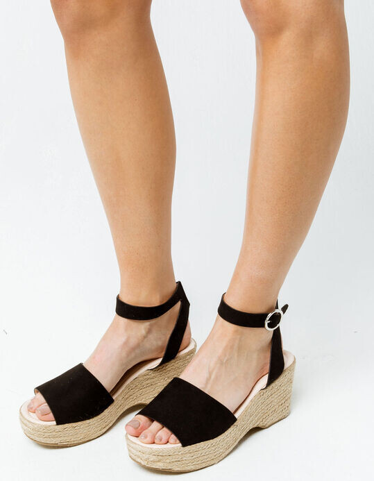Qupid Ankle Strap Curved Espadrilles Black Womens Sandals - ShopStyle