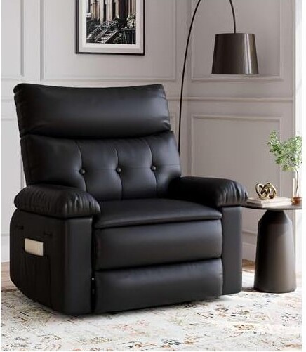 RONSHIN ReclinerChairsClassicManualLeatherReclinerHomeTheaterSeatingwithLumbar&ArmsSupportforLivingRoomBedroomandNursery(Black21\