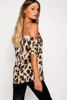 Thumbnail for your product : boohoo Leopard Print Woven Cold Shoulder Top
