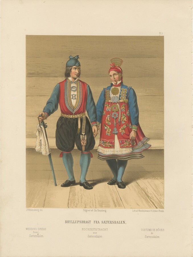 1stDibs Norwegian Bridal Attire – Saetersdalen Couple In Wedding Dress, 19th Century