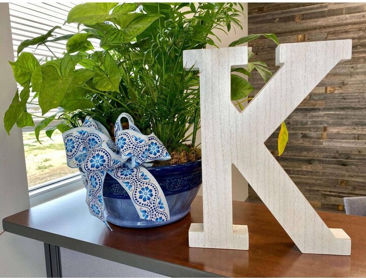 HomeRoots 16 in. Distressed White Wash Wooden Initial Letter K Specialty Sculpture