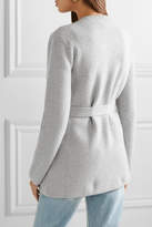 Thumbnail for your product : Brock Collection Belted Ribbed Wool And Cashmere-blend Cardigan - Light gray