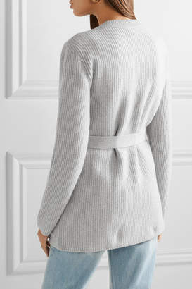 Brock Collection Belted Ribbed Wool And Cashmere-blend Cardigan - Light gray