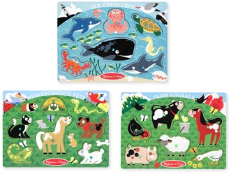 Melissa & Doug Kids' Farm Animals, Pets & Sea Creatures Peg Puzzle Bundle