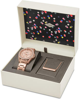 Fossil Women's Riley Rose Gold-Tone Stainless Steel Bracelet Watch & Necklace Box Set 38mm ES4138SET, First at Macy's