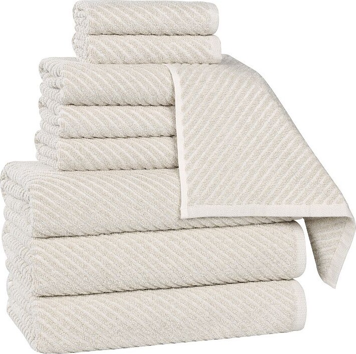 Superior 9-Piece Amelia Cotton Blend Medium Weight Diagonal Stripes Towel Set