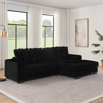 Latitude Run Corduroy Tufted Upholstered Sleeper Sectional Sofa L-Shaped Modular Convertible Sofa  The Arc-Shaped Footstool Can Be Placed Freely On The Left And