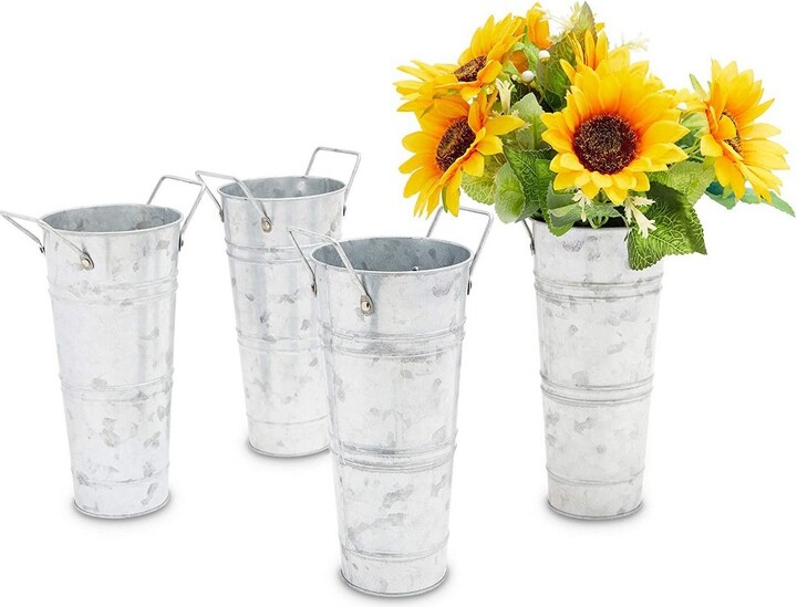 Farmlyn Creek 4Pack 10Inch Galvanized Flower Buckets with Handles