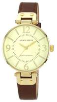 Thumbnail for your product : Anne Klein Gold Tone Large Brown Strap Watch