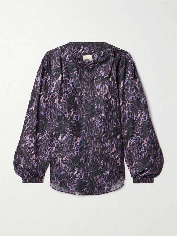 Isabel Marant Muriel Draped Printed Satin-jacquard Shirt - Purple