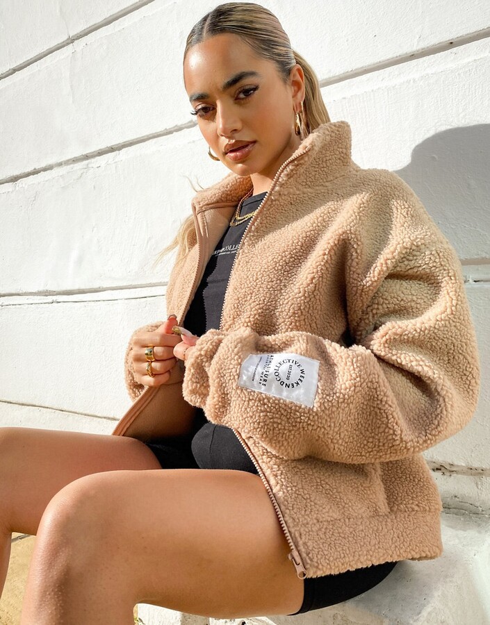 ASOS Weekend Collective zip through borg fleece with logo label in