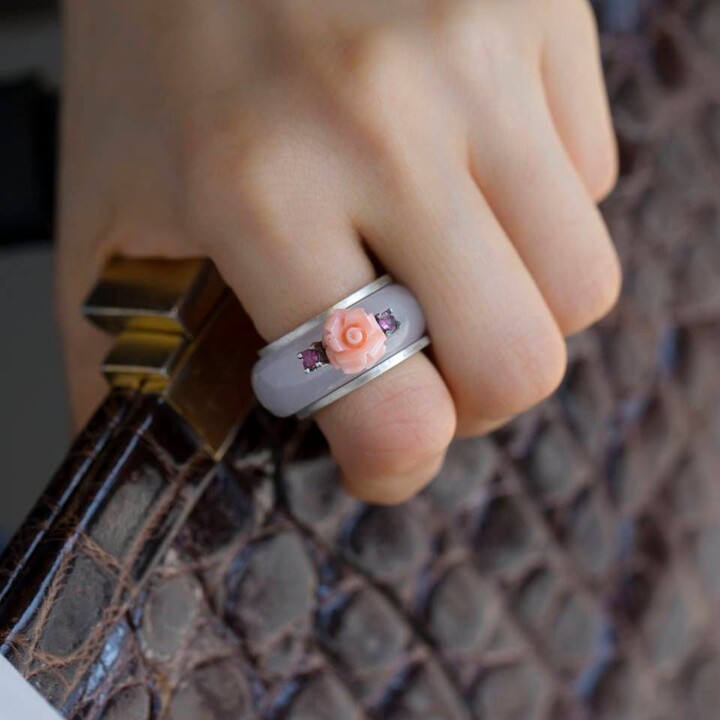 Silver Gemstone Ring, Purple Jade Ring, Coral Band Korean Hanbok Jewelry, Naschenka, Antique Ring