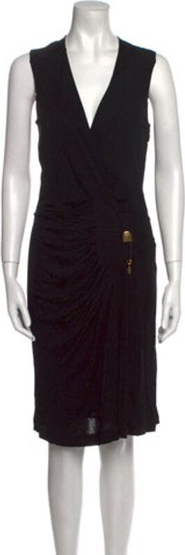 Gucci Sheath Dress Black Hysteria Accent Pleated Accents Sleeveless with V-Neck Concealed Zip Closure at Side Designer