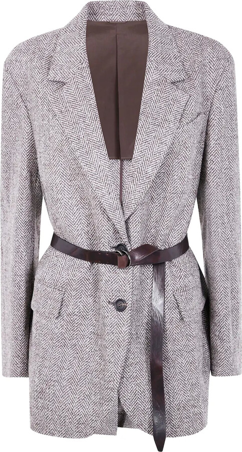 Brunello Cucinelli Herringbone Belted Jacket